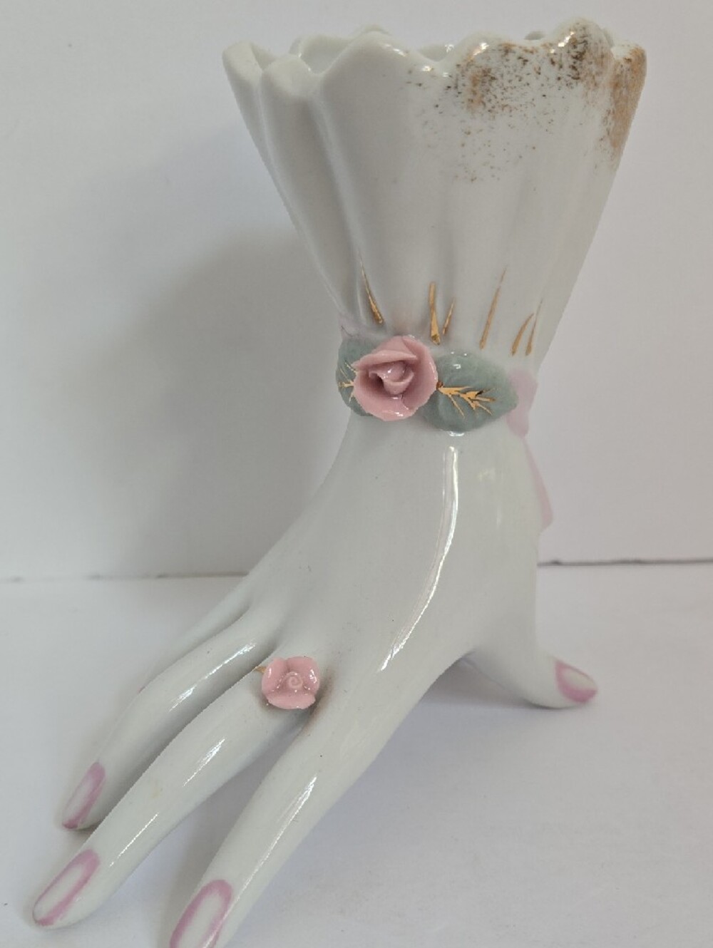 Vintage Hand Vase Pink Roses 4¾ Inch x 4½" Inch Made In Japan - Picture 16 of 16